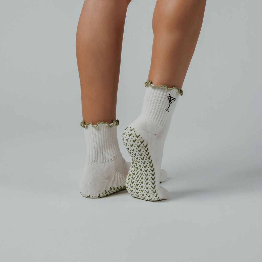 Happy hour hustle nan cut grip socks in neutrals tones — non-slip for Pilates, Barre & Yoga