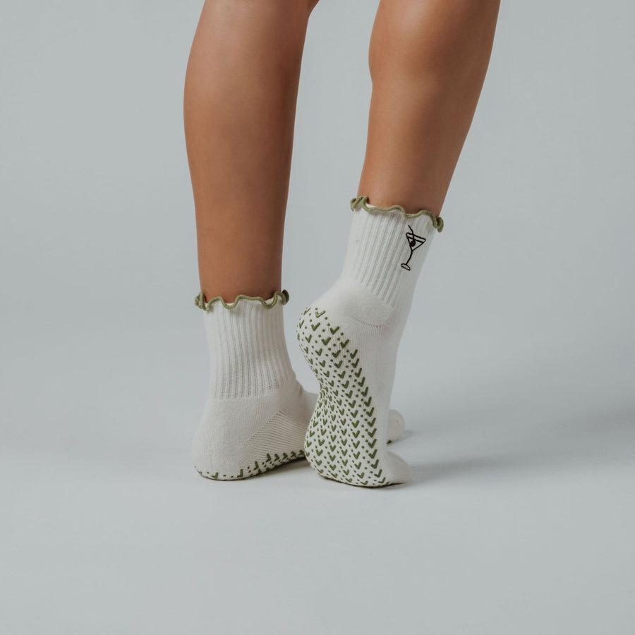 Happy hour hustle nan cut grip socks in neutrals tones — non-slip for Pilates, Barre & Yoga